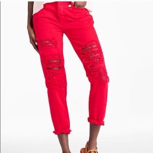 Lucky brand ripped red boyfriend jeans!
